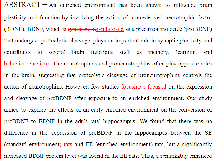 SCI论文英语润色Behavioural Brain Research( IF 3.327)发表案例